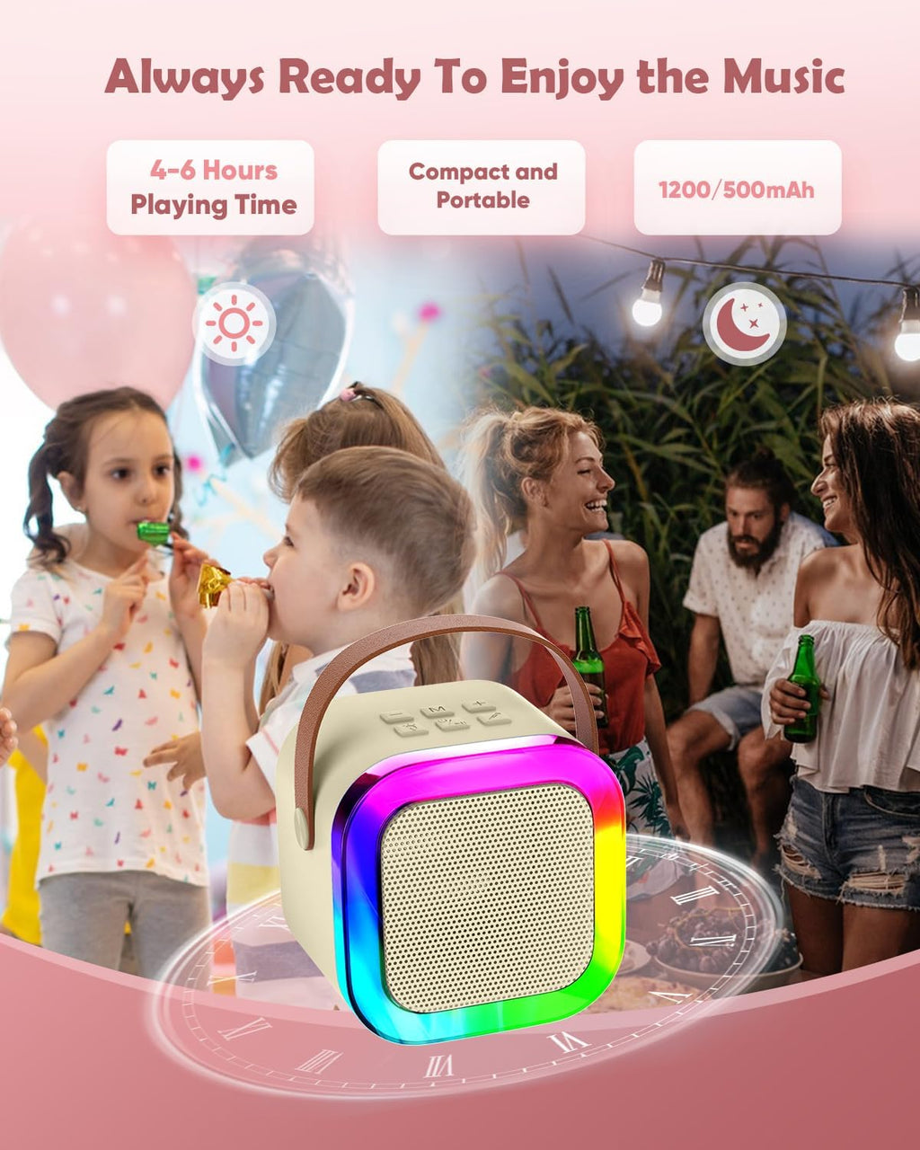 Mini Karaoke Machine with Wireless Mics (Beige)