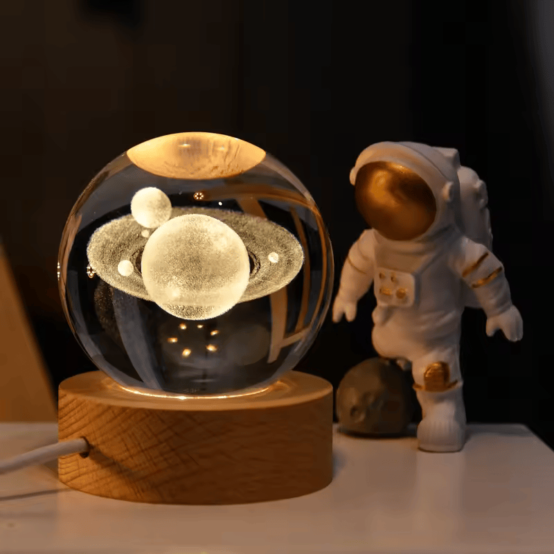 H Galaxy Warm Light Crystal Ball 3D Illusion Lamp Wood Led Base Wood Lamp Base for Birthday Gifts 3d Smart Light