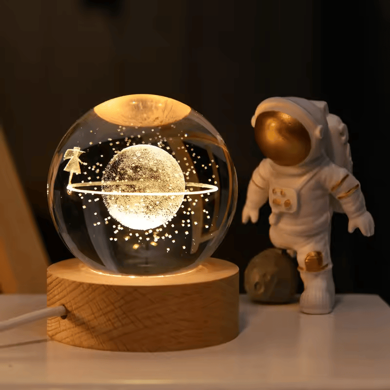 H Galaxy Warm Light Crystal Ball 3D Illusion Lamp Wood Led Base Wood Lamp Base for Birthday Gifts 3d Smart Light
