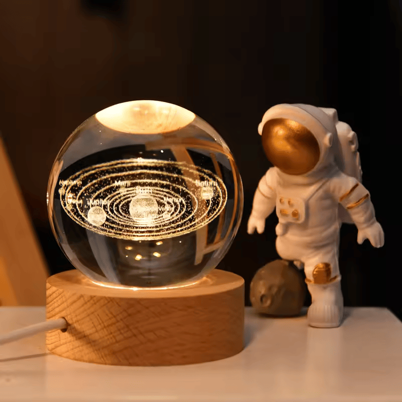 H Galaxy Warm Light Crystal Ball 3D Illusion Lamp Wood Led Base Wood Lamp Base for Birthday Gifts 3d Smart Light
