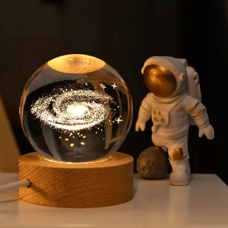 H Galaxy Warm Light Crystal Ball 3D Illusion Lamp Wood Led Base Wood Lamp Base for Birthday Gifts 3d Smart Light