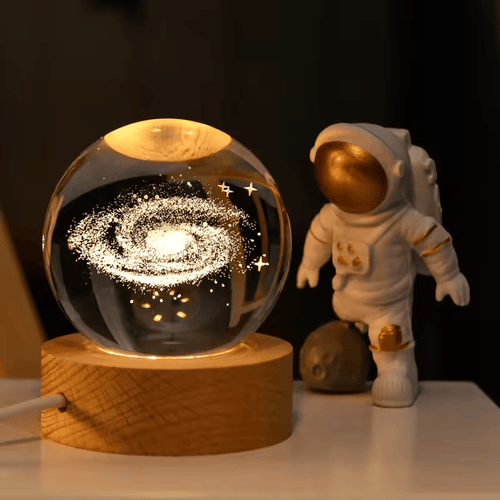 H Galaxy Warm Light Crystal Ball 3D Illusion Lamp Wood Led Base Wood Lamp Base for Birthday Gifts 3d Smart Light
